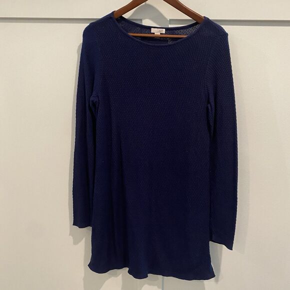 J. Jill Waffle Knit Tunic Sweater XS Blue Thermal Staple Top Coastal Light Layer - Picture 1 of 11